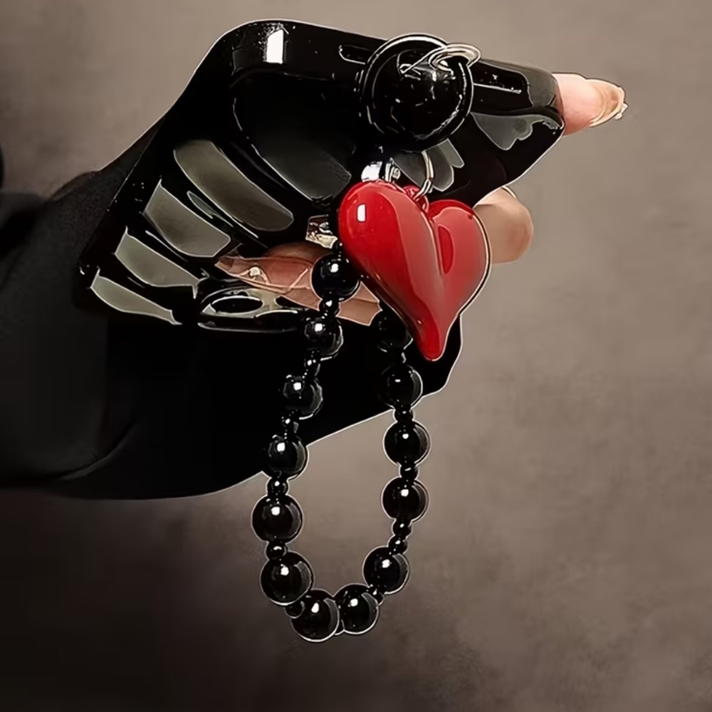 Red Heart Bead Wristlet Keychain - phone lanyard ect - Picture 3 of 6